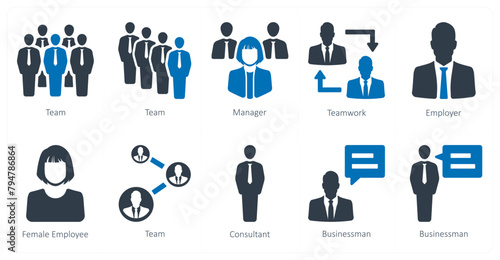 A set of 10 Human Resources icons as team, manager, teamwork