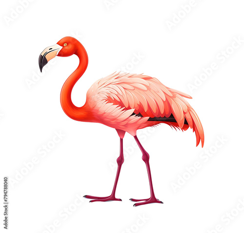 Elegant cartoon flamingo standing gracefully with detailed pink feathers. isolated on a transparent background. Generative AI