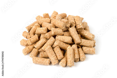 Cat litter isolated on white background. Close-up of filler granules. photo