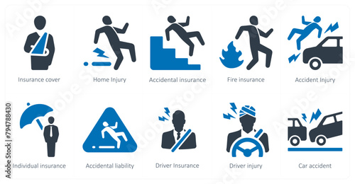 A set of 10 Insurance icons as insurance cover, home injury, accidental insurance