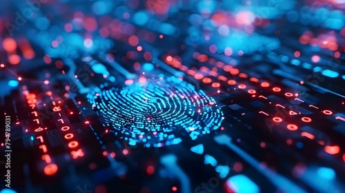 Glowing Fingerprint on Futuristic Digital Technology Background
