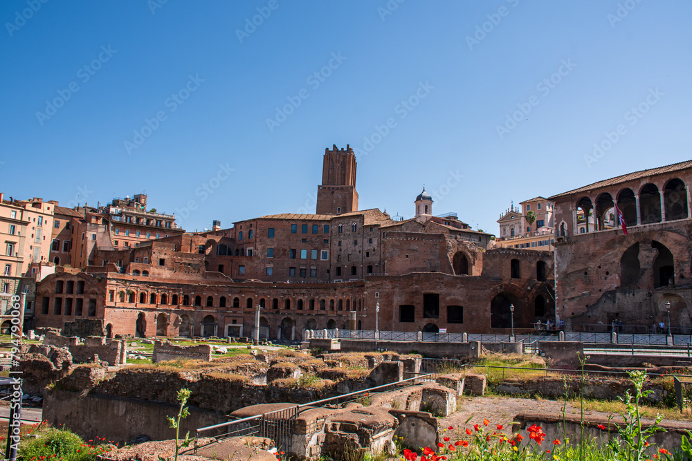 Ancient buildings old Trajans Market, Italian Mercati di Traiano - the first Roman shopping center, Rome, Italy