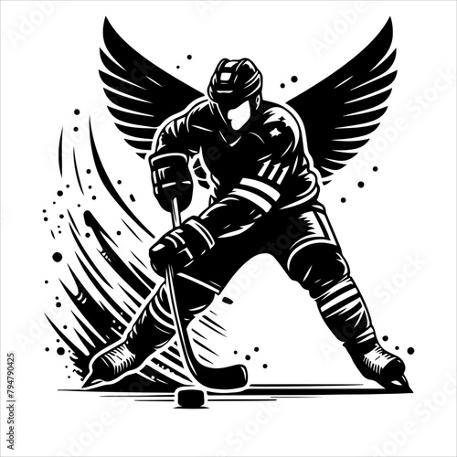 vector silhouettes of hockey players. ice hockey player silhouettes logo with a white background photo