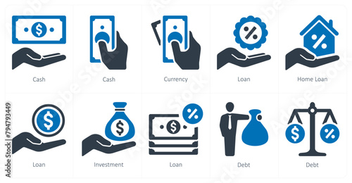 A set of 10 Loan and Debt icons as cash, currency, loan photo