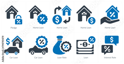 A set of 10 Loan and Debt icons as pledge, home loan, car loan