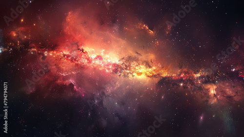 A galaxy background with colorful nebula clouds and bright stars combine to form a stunning sky view