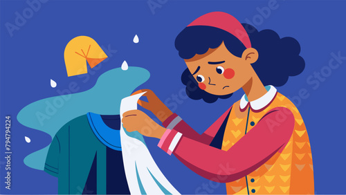 A person mending a tear in a piece of clothing instead of throwing it away and buying new.