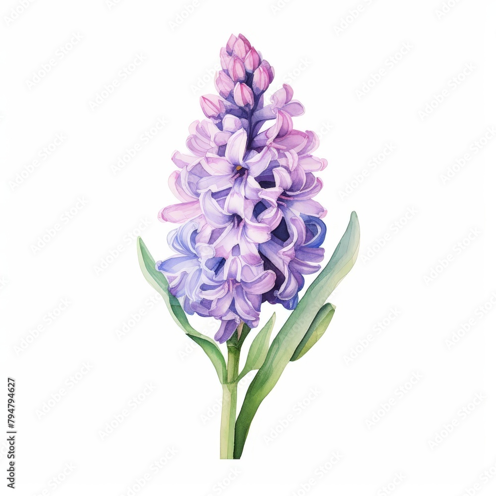 A watercolor painting of a purple hyacinth flower.