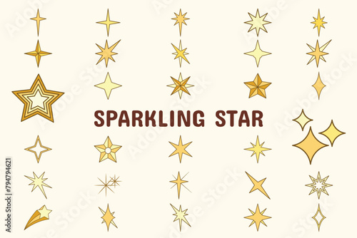 Sparkling Star Lineal Color Vector Illustration Icon Sticker Set Design Materials