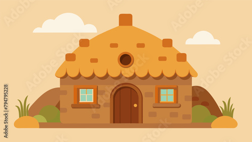 A traditionalstyle home made from straw bales and coated with a natural clay finish.