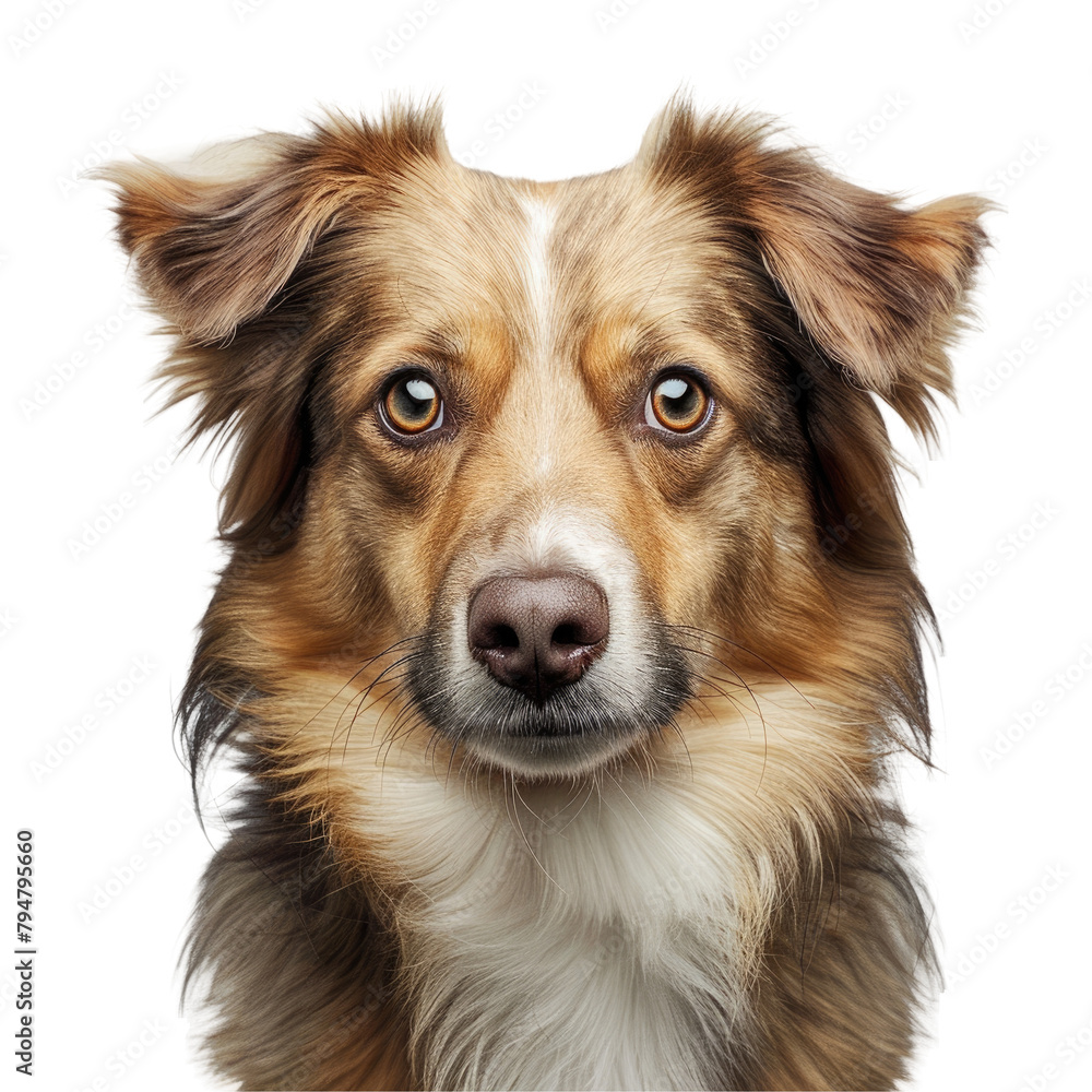 A charming portrait of a dog set against a transparent background