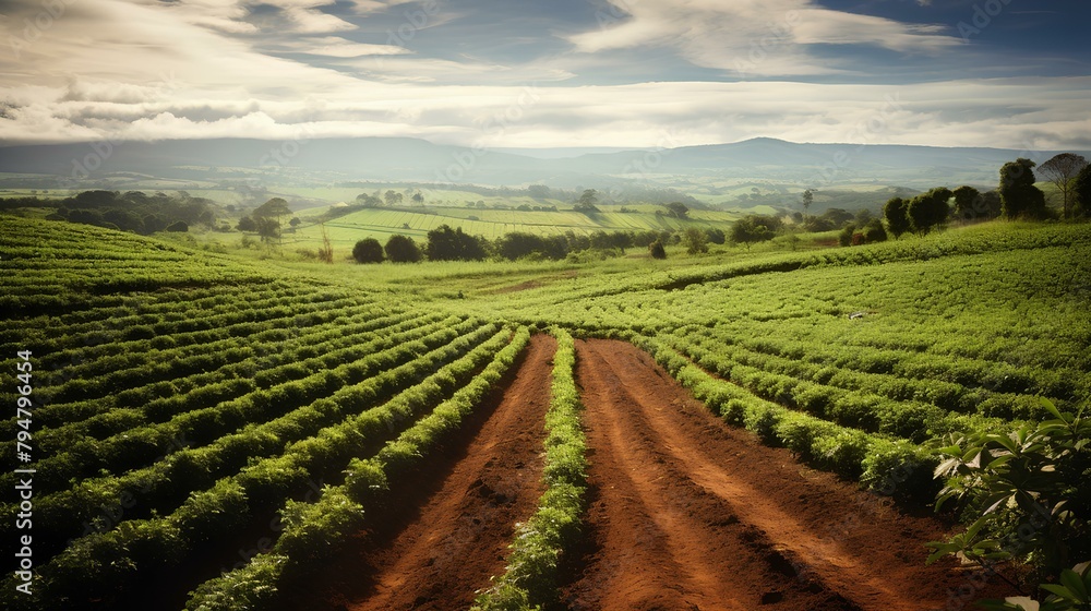 vineyard in region or tea leaf field or coffee field