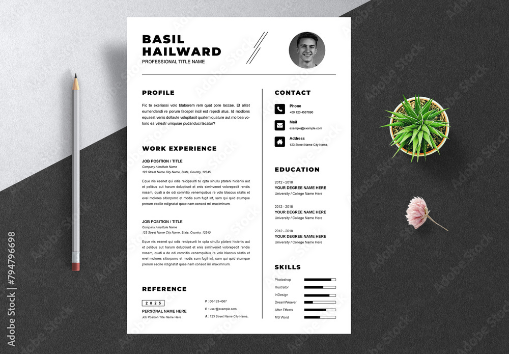 Clean Resume Template Layout Stock Template | Adobe Stock