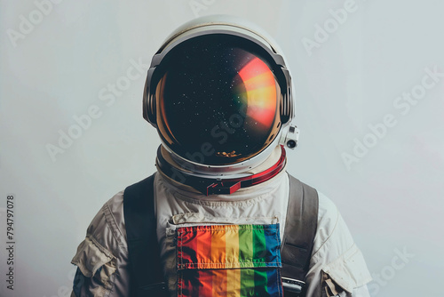 Astronaut with pride flag on uniform. Generative AI