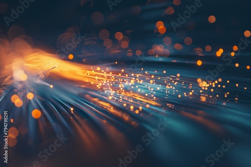 A glowing fiber optic cable that transmits data at high speeds. photo