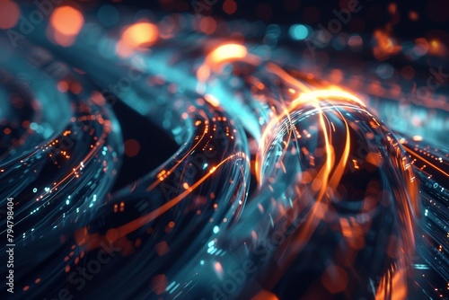 A glowing fiber optic cable that transmits data at high speeds. photo