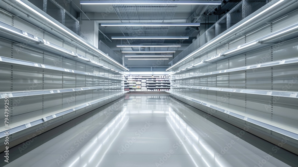Empty supermarket shelves in a clean store - Modern, empty supermarket ...