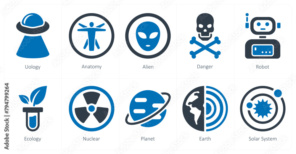 A set of 10 Science and Experiment icons as ufology, anatomy, alein A set of 10 Science and Experiment icons as ufology, anatomy, alein