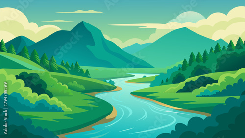 A serene landscape photo of a river surrounded by lush greenery inspiring action to protect our planets waterways.