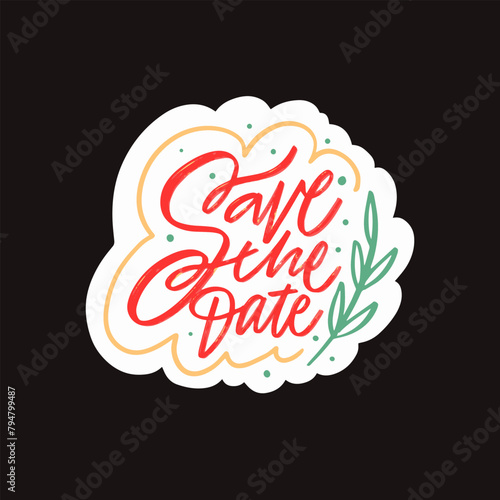 Save the date sticker on a black background, perfect for marking important events and occasions.