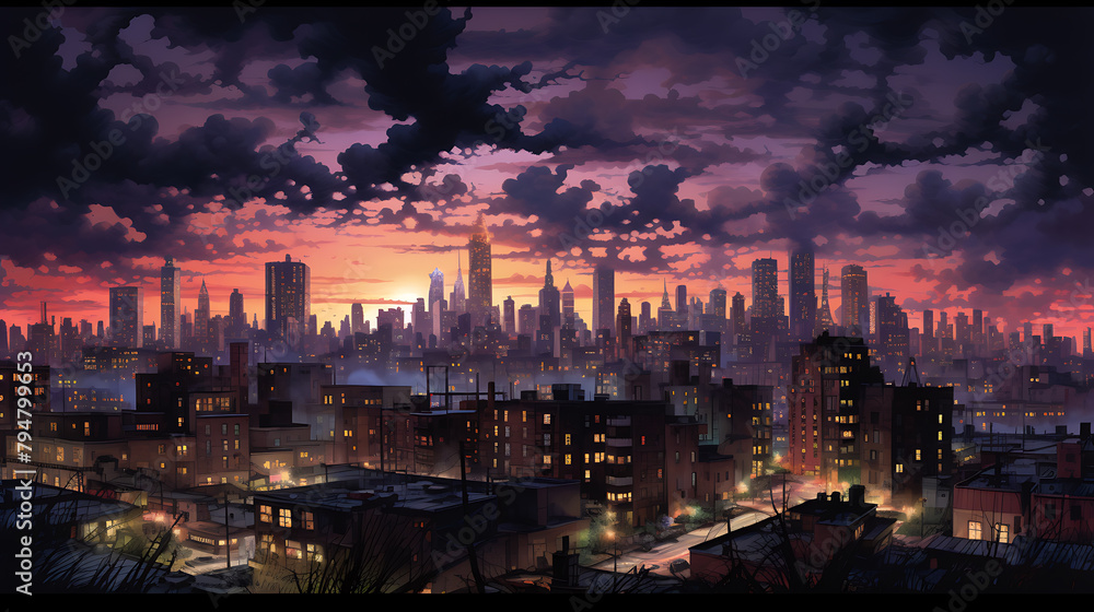 Obraz premium Urban backdrop featuring luminous cityscape