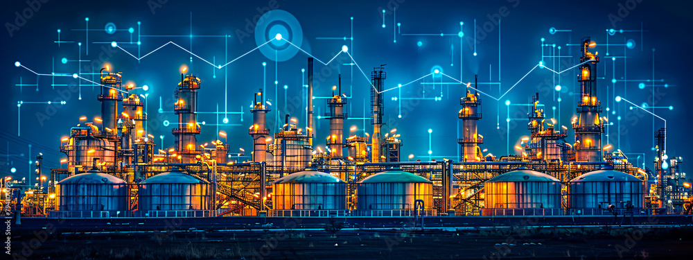 Factory infrastructure and energy in focus, highlighting oil, gas, and technological advancements