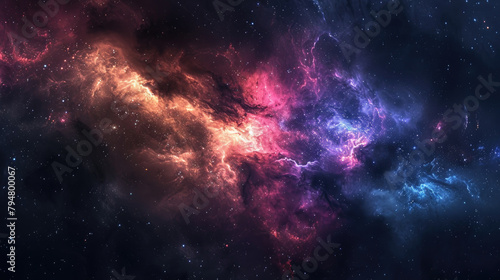 A cosmic background featuring a stunning array of colors from a galaxy with nebula clouds and stars