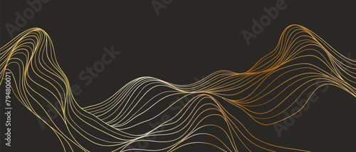 Golden Mountain line art illustration. Abstract mountain contemporary aesthetic backgrounds landscapes. use for print art, poster, cover, banner © gina