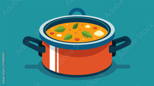 A hearty soup cooked in a pressure cooker saving time and energy while still producing a flavorful and satisfying meal.
