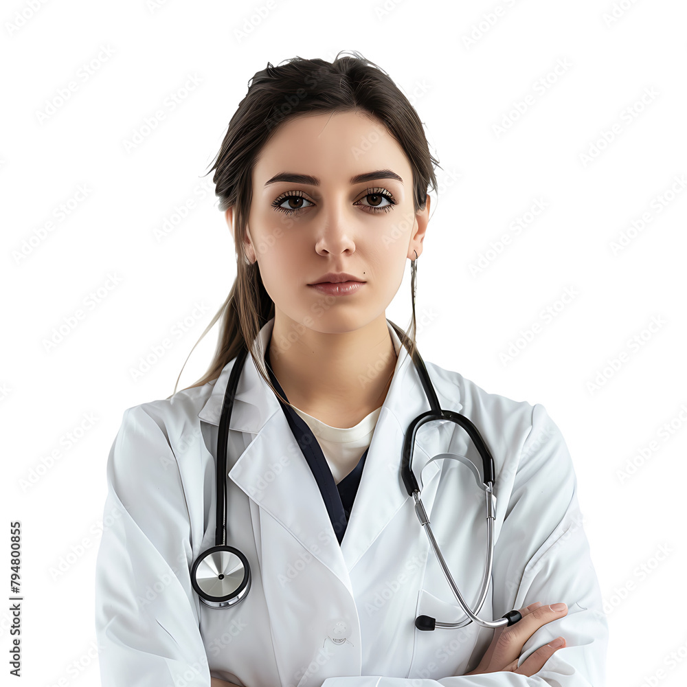 Doctor woman with stethoscope keeping the arms crossed on isolated transparent background Doctor woman with stethoscope keeping the arms crossed on isolated transparent background