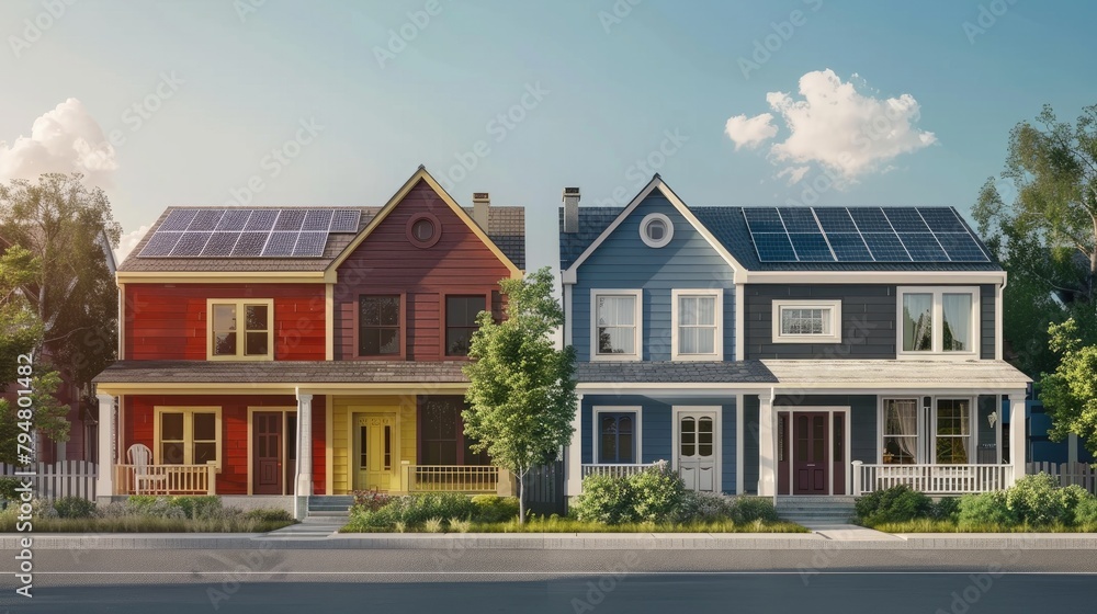 A composite image showing the progression from traditional to solar-powered homes. A composite image showing the progression from traditional to solar-powered homes.