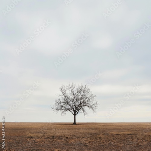 A lone tree stands in a field of dry grass