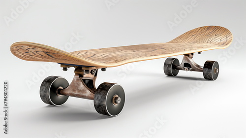 Wooden skateboard isolated on white background. AI Generative.