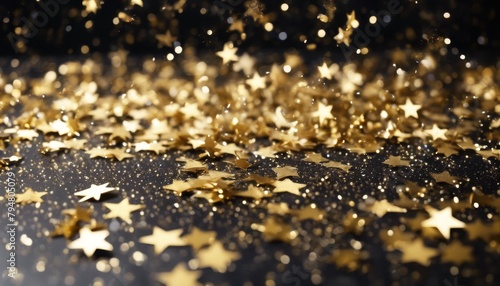 'Background Black Sparkling Glitter Year's Gold Celebration Stars New confetti Eve happy year 2024 glistering holiday festive party wishes greeting fireworks c'