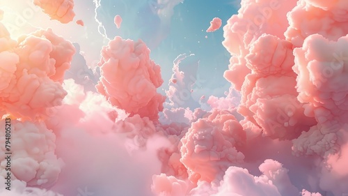 Dreamy cloudscape with vibrant pink hues - This image captures an ethereal cloudscape painted with vibrant shades of pink and blue, evoking feelings of dreaminess and wonder photo