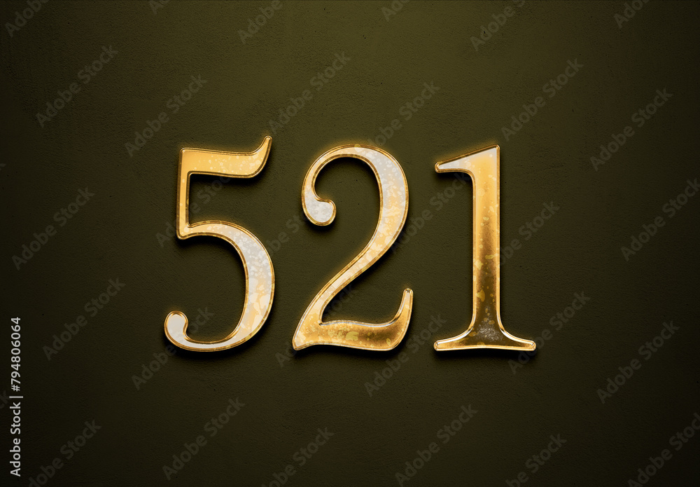 Old gold effect of 521 number with 3D glossy style Mockup.	