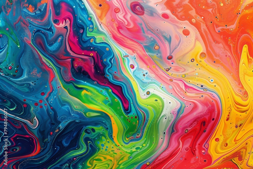 Colorful abstract images with lively swirls and splashes of paint.