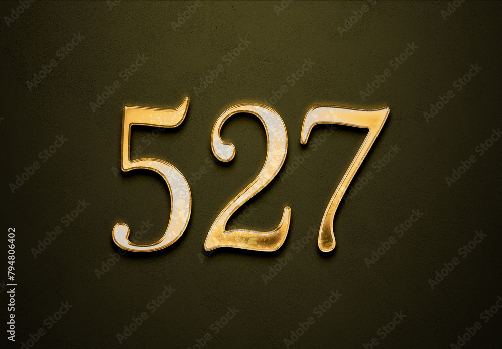 Old gold effect of 527 number with 3D glossy style Mockup. Old gold effect of 527 number with 3D glossy style Mockup.
