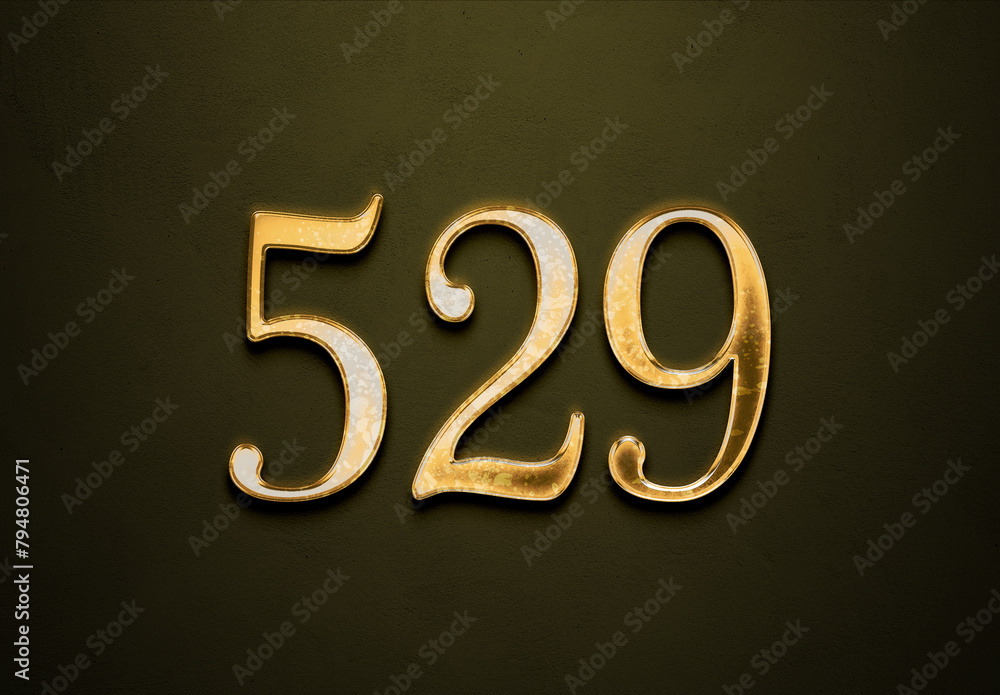 Old gold effect of 529 number with 3D glossy style Mockup. Old gold effect of 529 number with 3D glossy style Mockup.