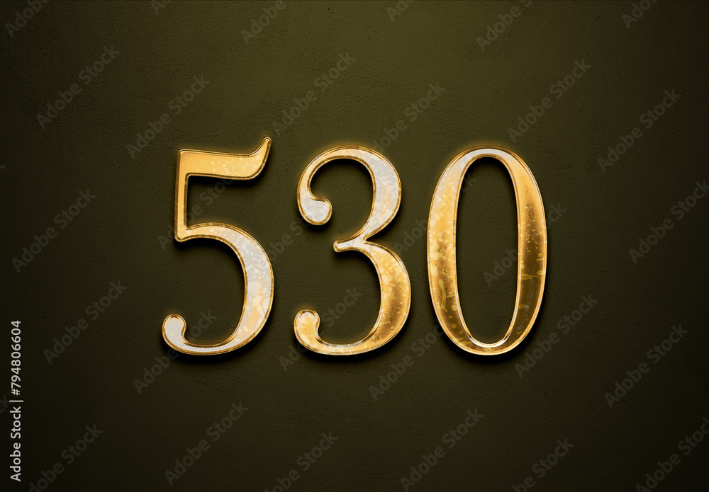 Old gold effect of 530 number with 3D glossy style Mockup. Old gold effect of 530 number with 3D glossy style Mockup.