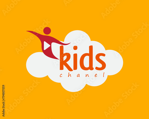 creative kids play and cloud background logo design template