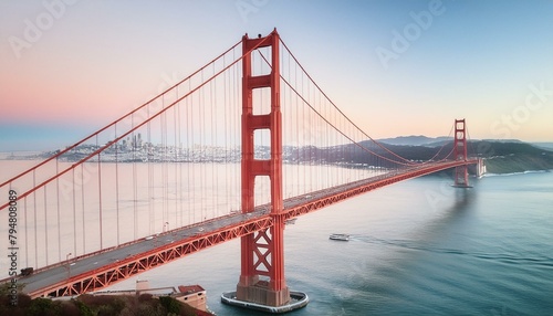 golden gate bridge at sunset, Golden Gate Bridge, Usa. double exposure contemporary style minimalist artwork collage illustration