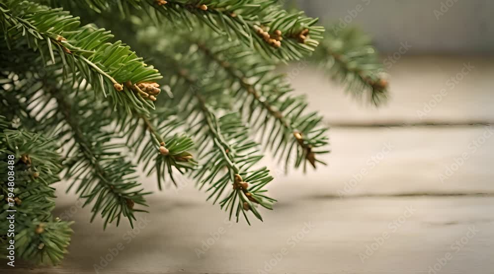 Bare Fir Twigs on a Snowy Wooden Canvas Bare Fir Twigs on a Snowy Wooden Canvas