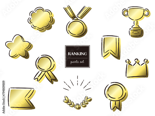 シンプルでおしゃれなランキングやメダルの強調パーツセット（金色）