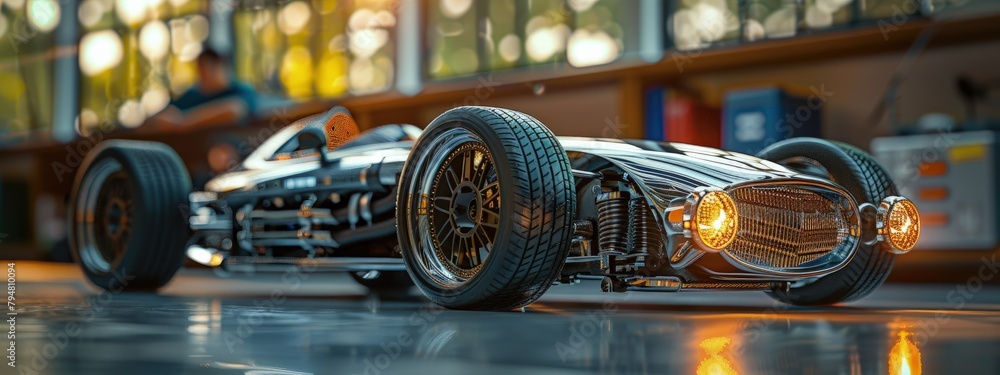 Fototapeta premium High school renewable energy club, students building solar car. Hyperdetailed. Photorealistic. HD. super detailed