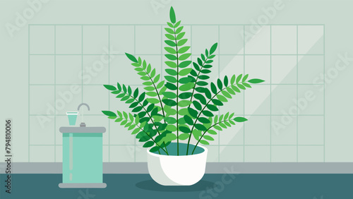 A Boston Fern p in a bathroom its ability to remove formaldehyde and xylene making it a great plant for improving air quality in a humid space