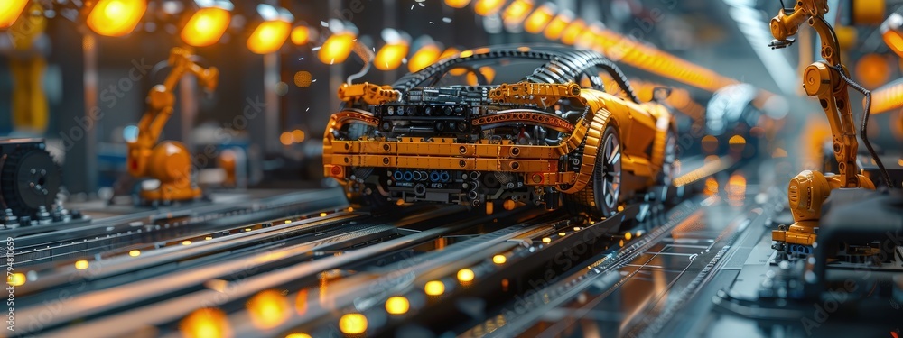 Machine learning at a car manufacturing plant, assembly line, robots in action. Hyperdetailed. Photorealistic. HD. super detailed Machine learning at a car manufacturing plant, assembly line, robots in action. Hyperdetailed. Photorealistic. HD. super detailed