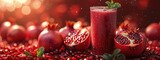Pomegranate smoothie, deep red, with a sprig of mint. Hyperdetailed. Photorealistic. HD. super detailed