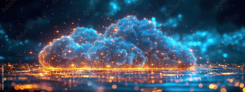 Fototapeta premium Secure and encrypted data storage in a private cloud. Hyperdetailed. Photorealistic. HD. super detailed