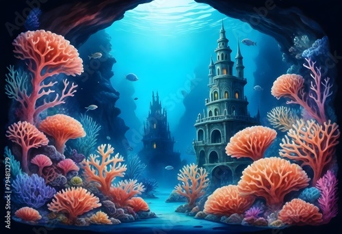Watercolor painting a hyperrealistic 8k underwater (3) photo